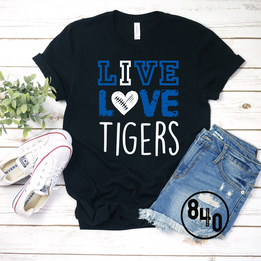 Live Love Tigers Football - Blue & White